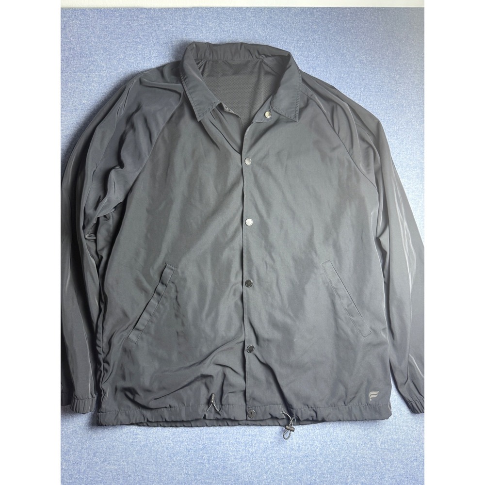 Fabletics Mens Coaches Jacket Black Snap Front Windbreaker Large 0054